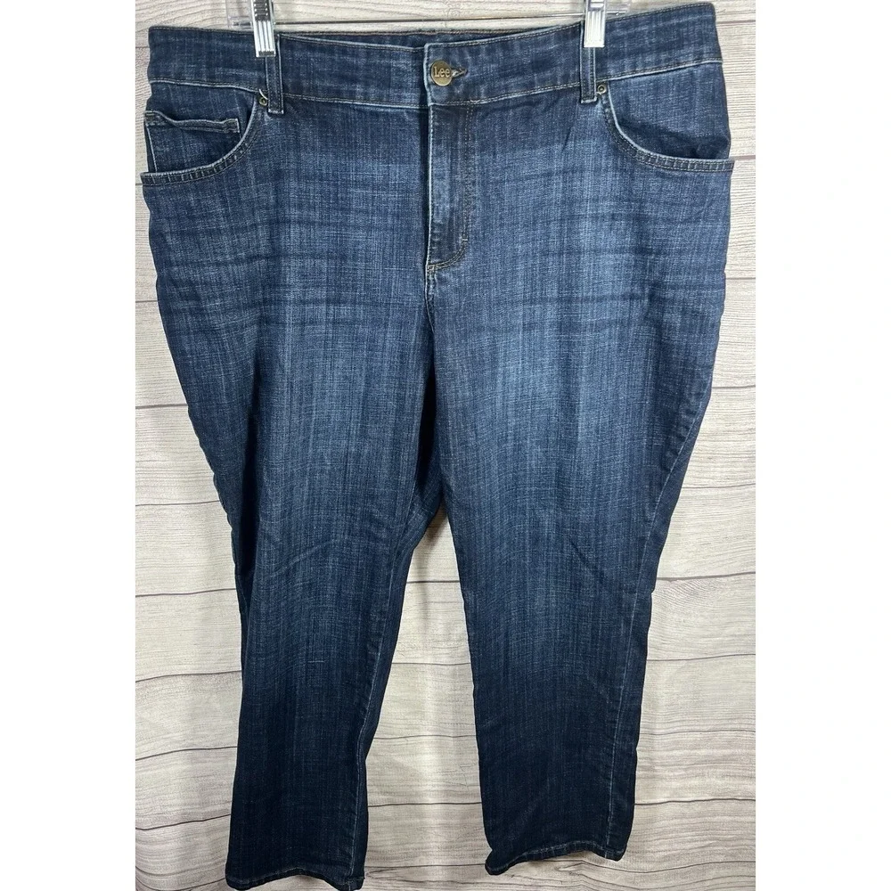 Lee Relaxed Fit Straight Leg Jeans Women's‎ Plus Long Blue Denim Mid Rise 20W